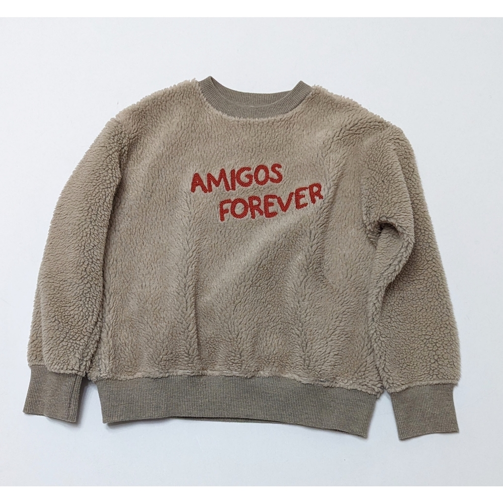 ZARA KIDS FAUX SHEARLING SWEATSHIRT EMBROIDERED WITH AMIGOS FOREVER SIZE 7 YEARS
